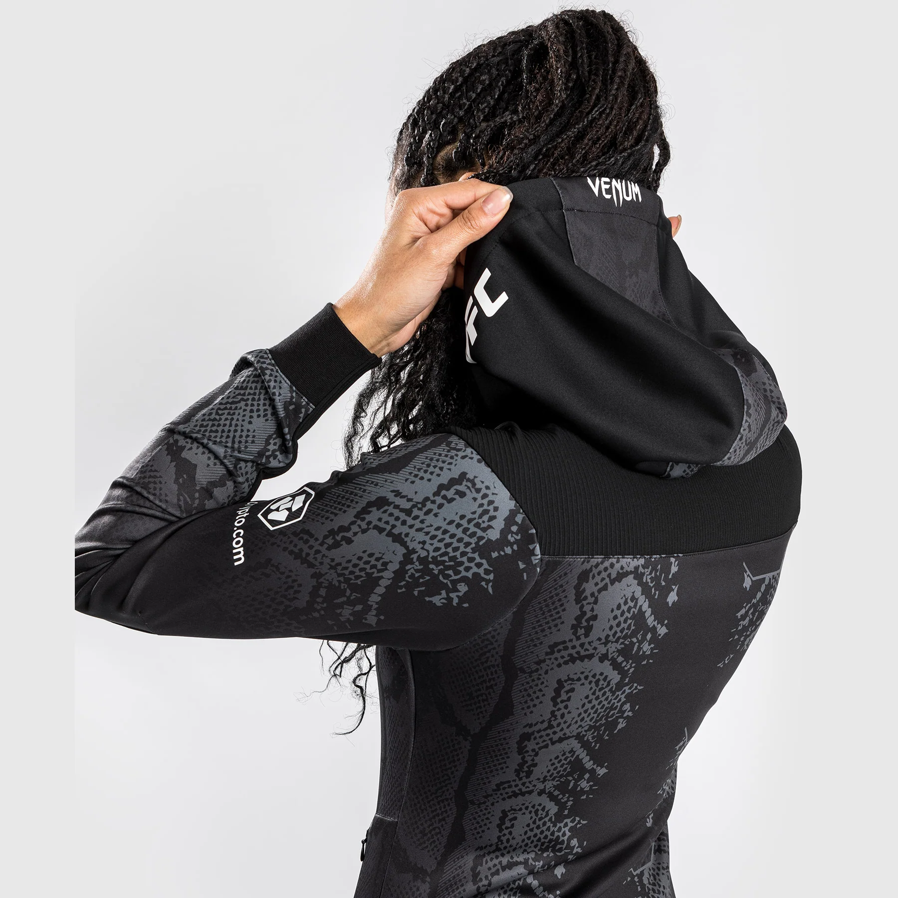 UFC Adrenaline by Venum Authentic Fight Night Women’s Walkout Hoodie - Black - Image 9