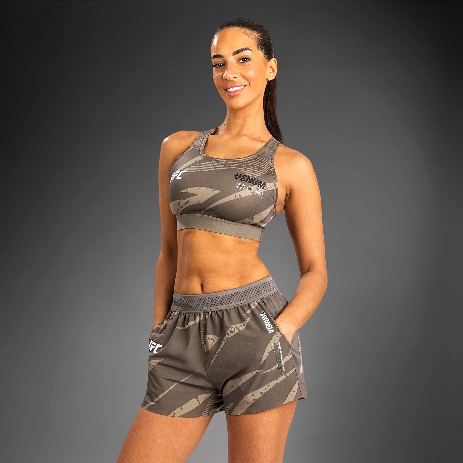 UFC Adrenaline by Venum Fight Week Women’s Performance Short - Desert Camo - Image 4