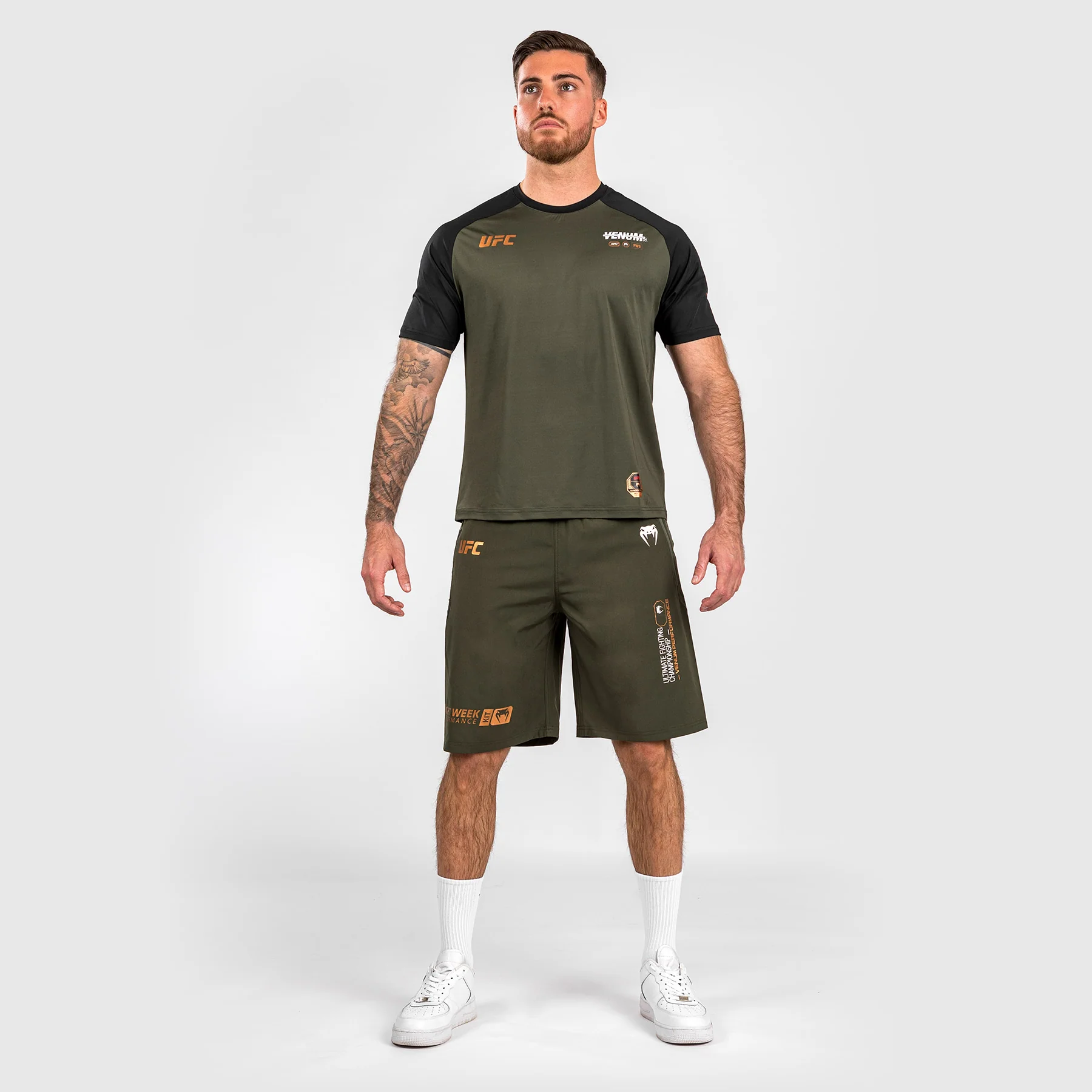 UFC Adrenaline by Venum Fight Week Men’s Performance Shorts - Khaki/Bronze - Image 2