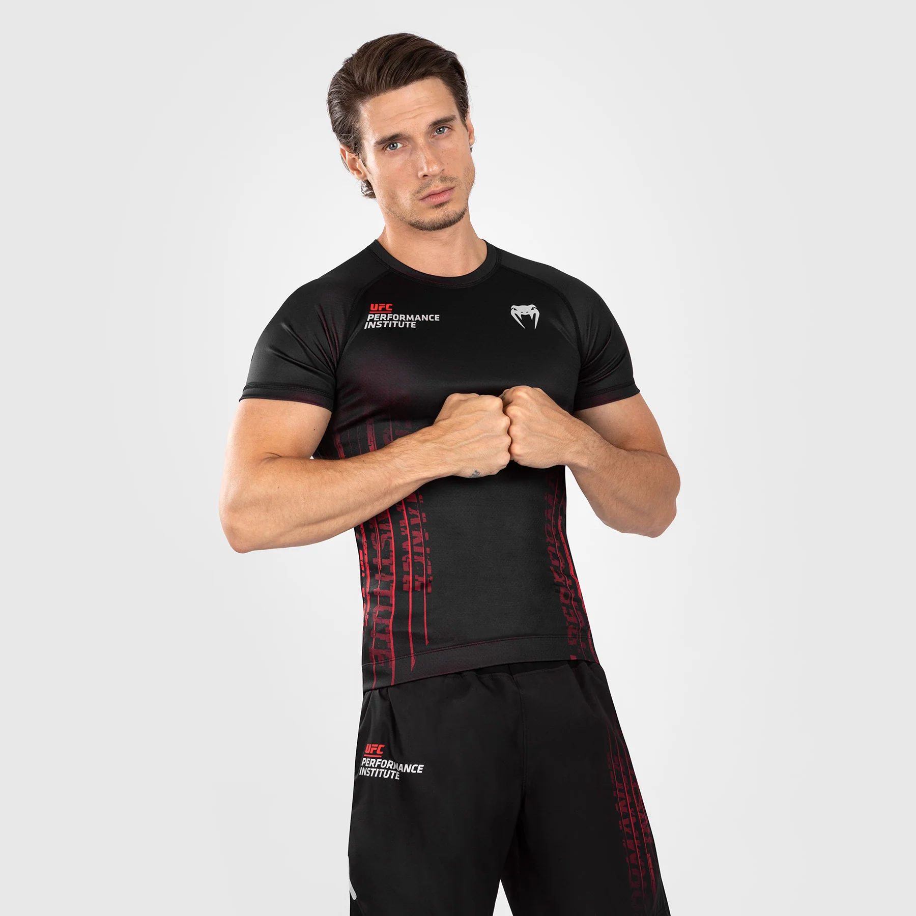 UFC Venum Performance Institute 2.0 Men’s Short-Sleeve Rashguard - Black/Red - Image 6