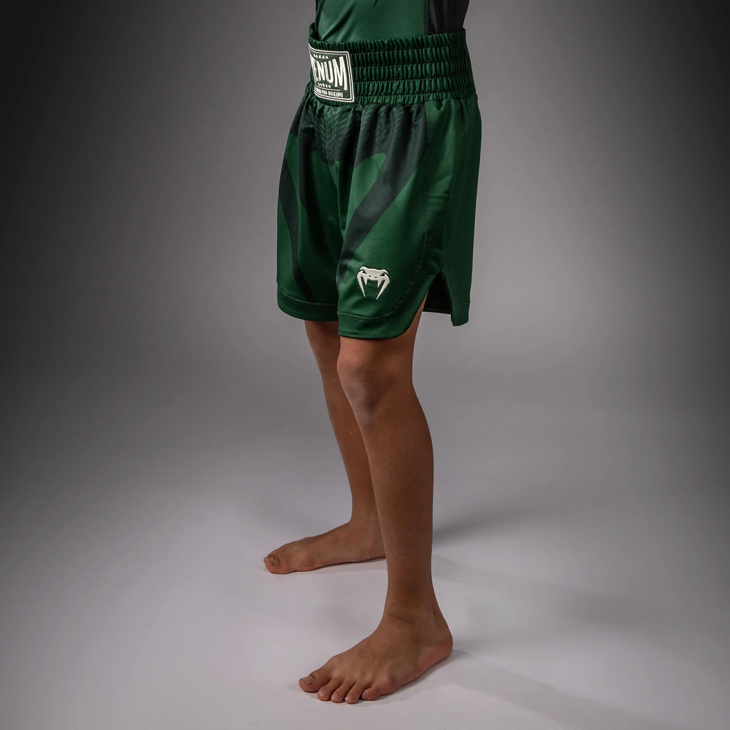 Venum Attack Kids Boxing Shorts - Forest Green/ Off White - Image 2