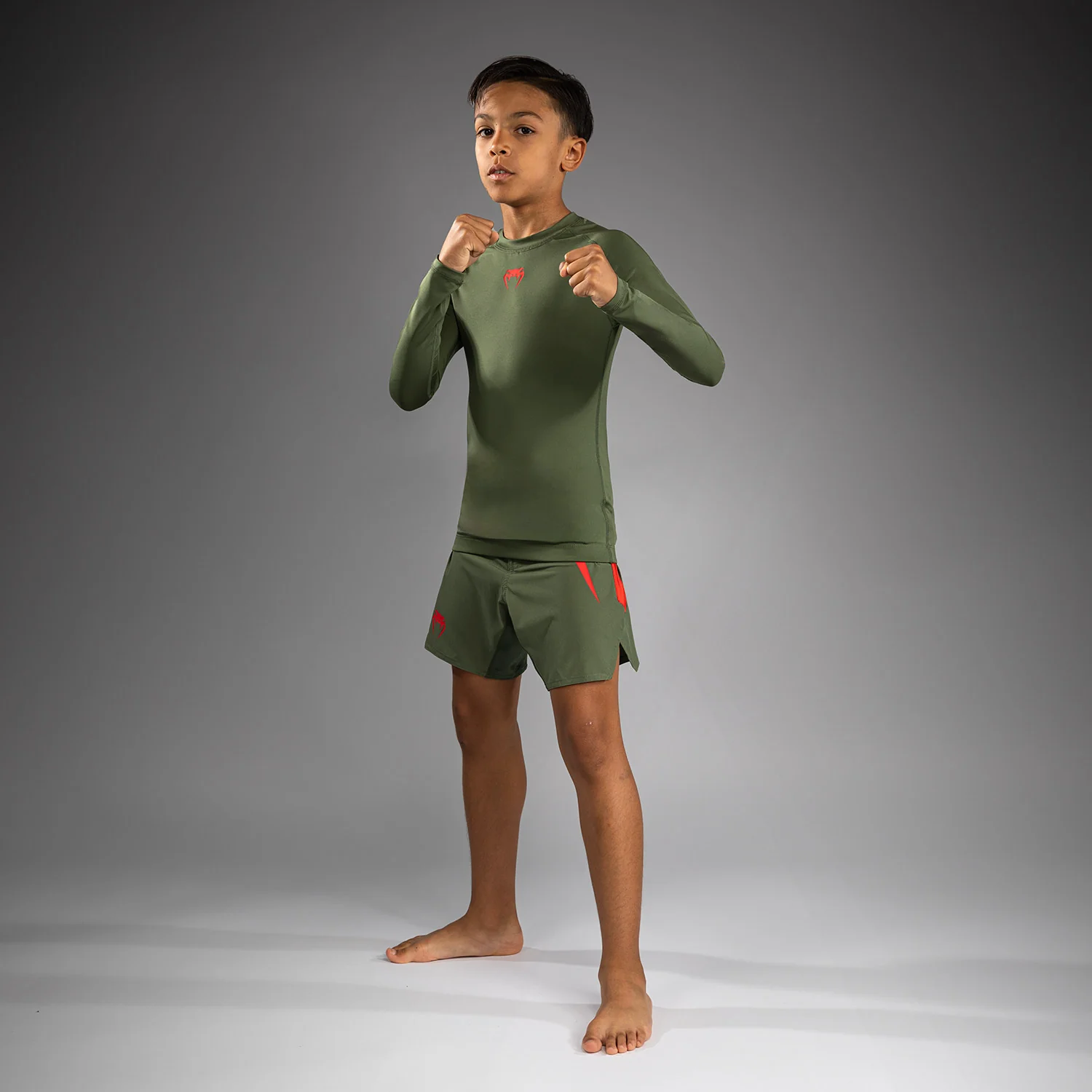 Venum Contender Kids Rashguards Long Sleeves - Army Green/Orange - Image 4