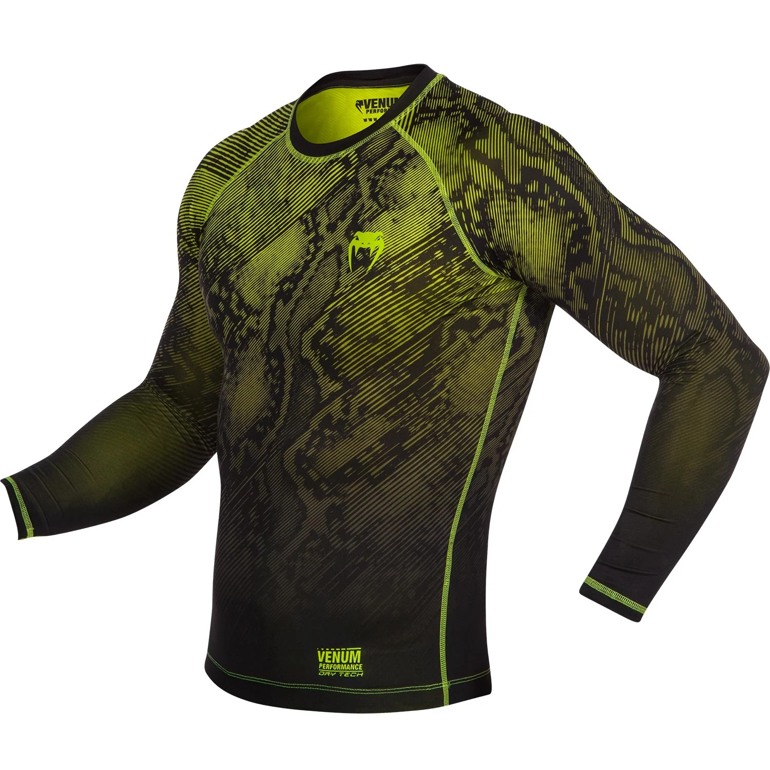 Venum Fusion Compression T-shirt - Long Sleeves - Black/Yellow - Image 2
