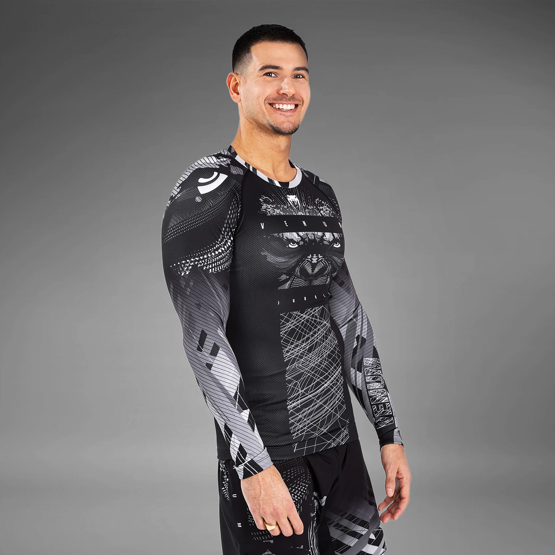 Venum Gorilla Jungle Rashguards Long Sleeves - Black/White - Image 3