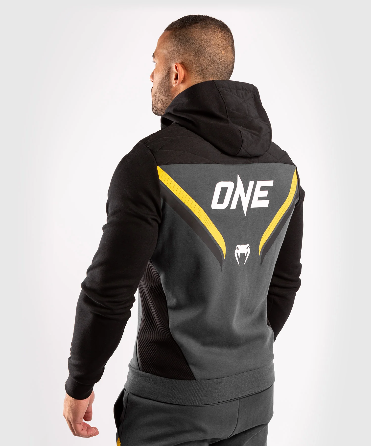 Venum ONE FC Impact Hoodie - Grey/Yellow - Image 4