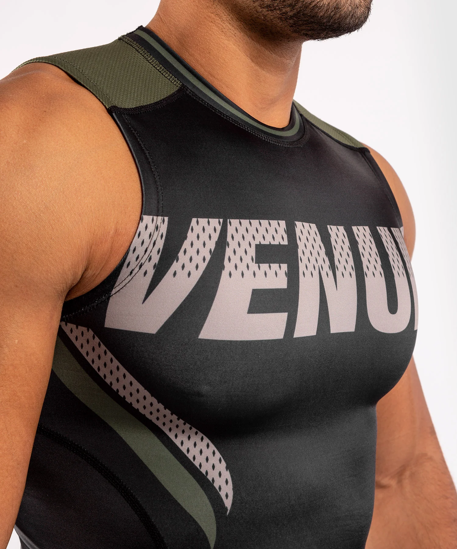 Venum ONE FC Impact Rashguard - sleeveless - Black/Khaki - Image 5