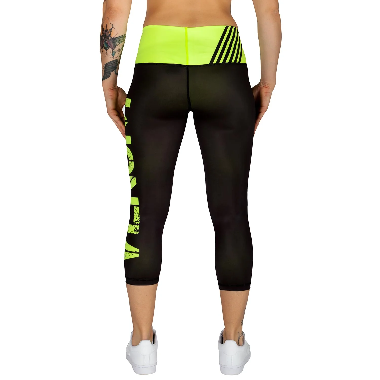 Venum Power Cropped Leggings - Black/Neo Yellow - Image 4