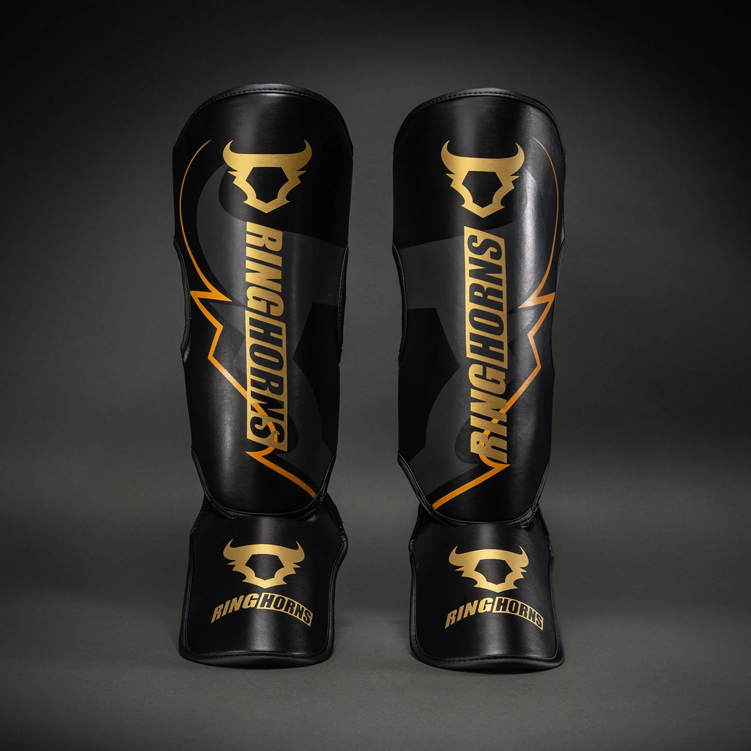 Ringhorns Charger by Venum Shin Guards - Black/Gold - Image 2