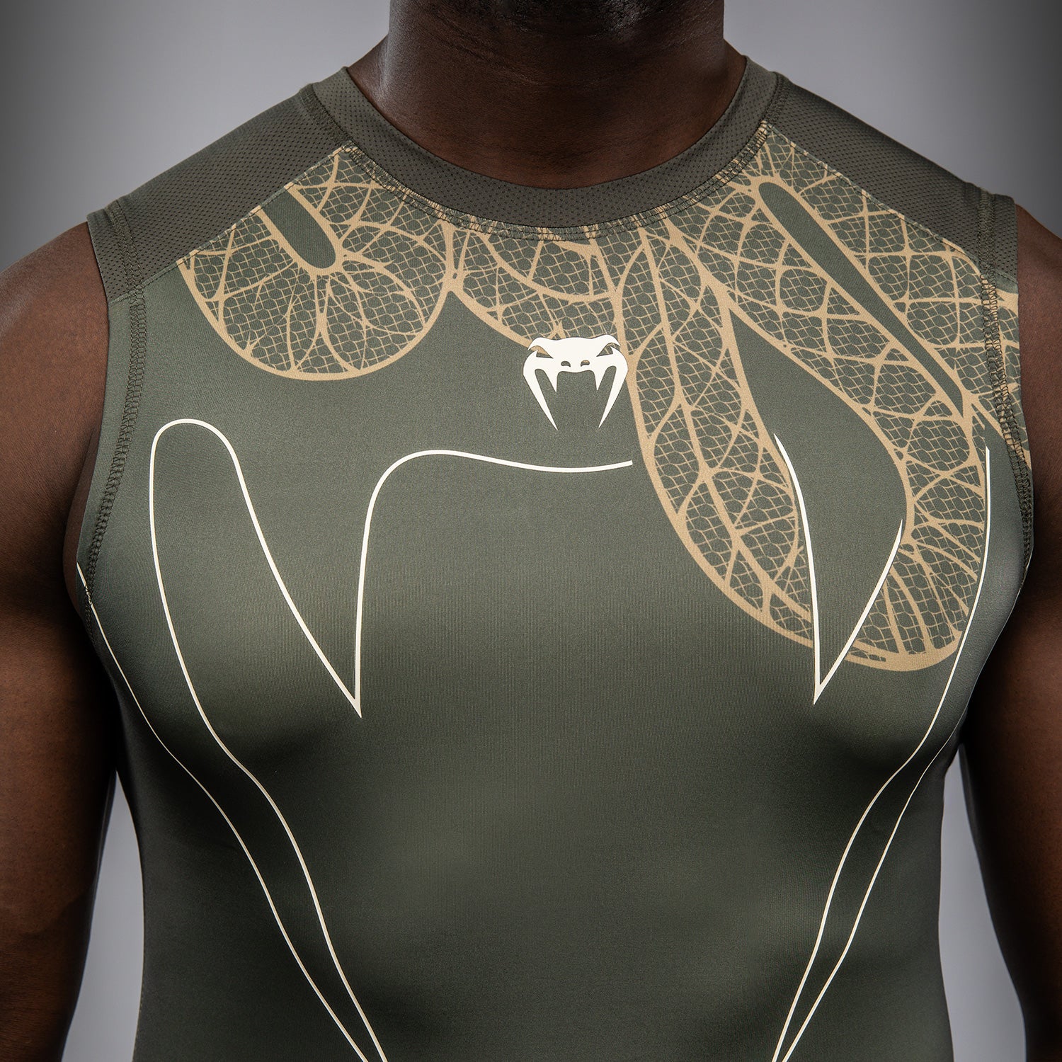 Venum Serpenti Sleeveless Rashguard - Khaki/Bronze/Ivory - Image 4