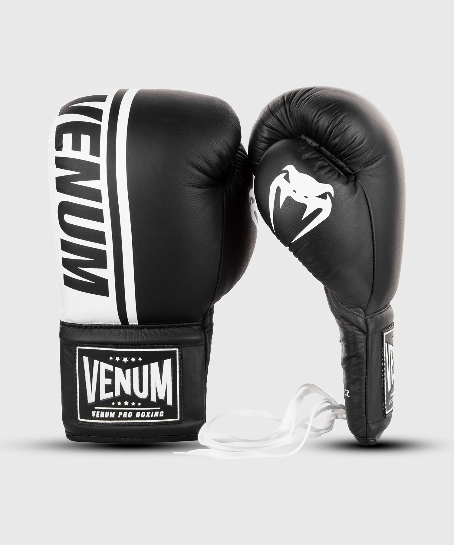 Venum Shield Pro Boxing Gloves - With Laces - Black/White - Image 2