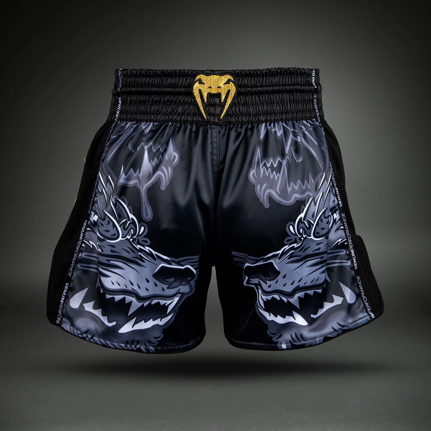 Venum Wolf Atak Muay Thai Shorts - Black/Grey - Image 4