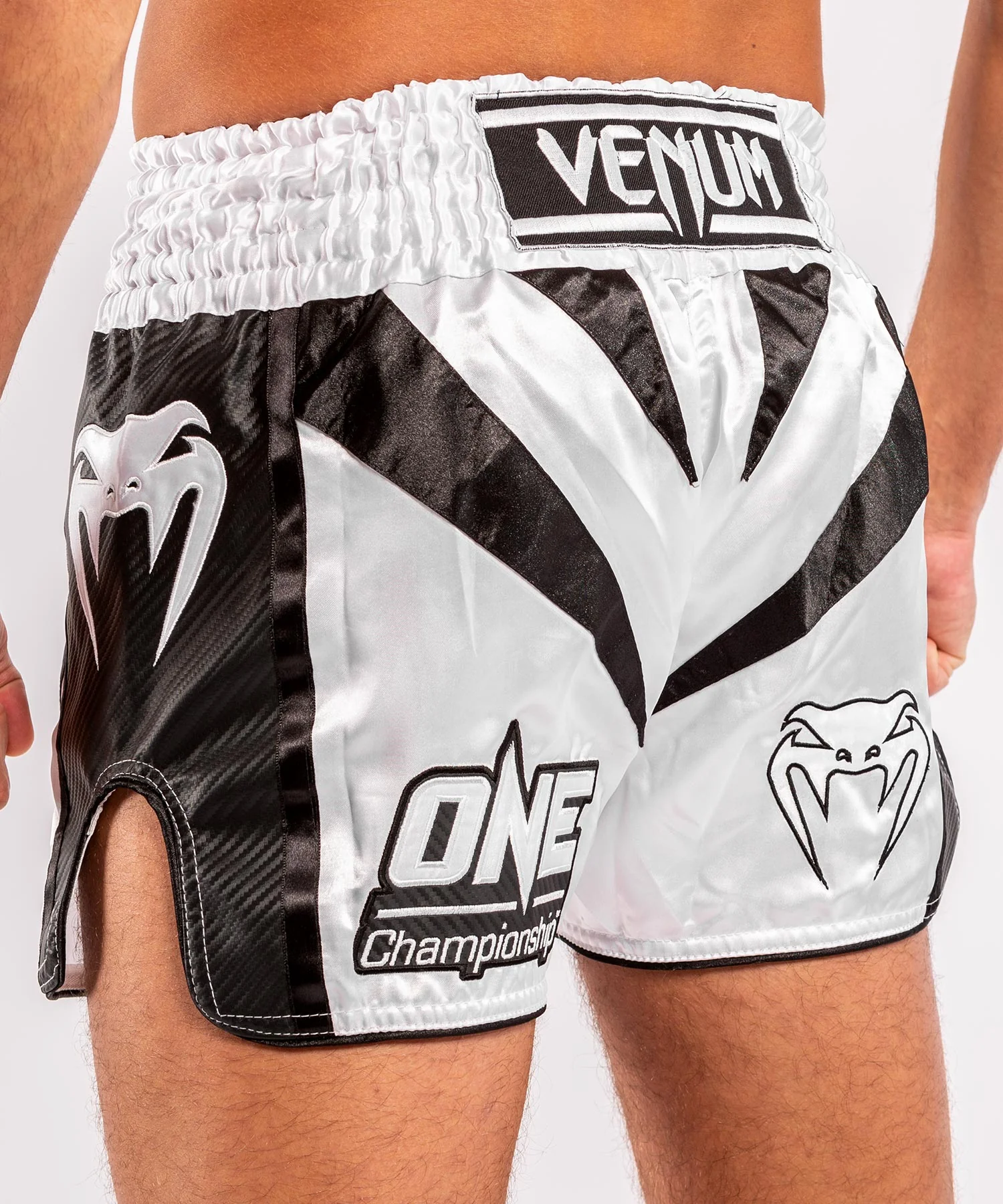 Venum x ONE FC Muay Thai Shorts - White/Black - Image 6